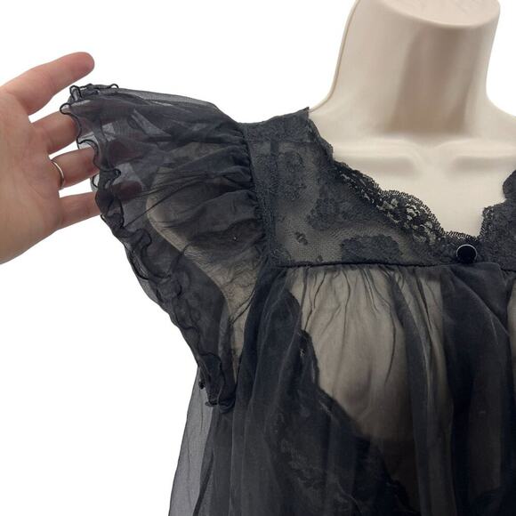 Vintage 3 Piece Lingerie Set Camisole Panty Peignoir Set Black Goth Romantic - Picture 2 of 13